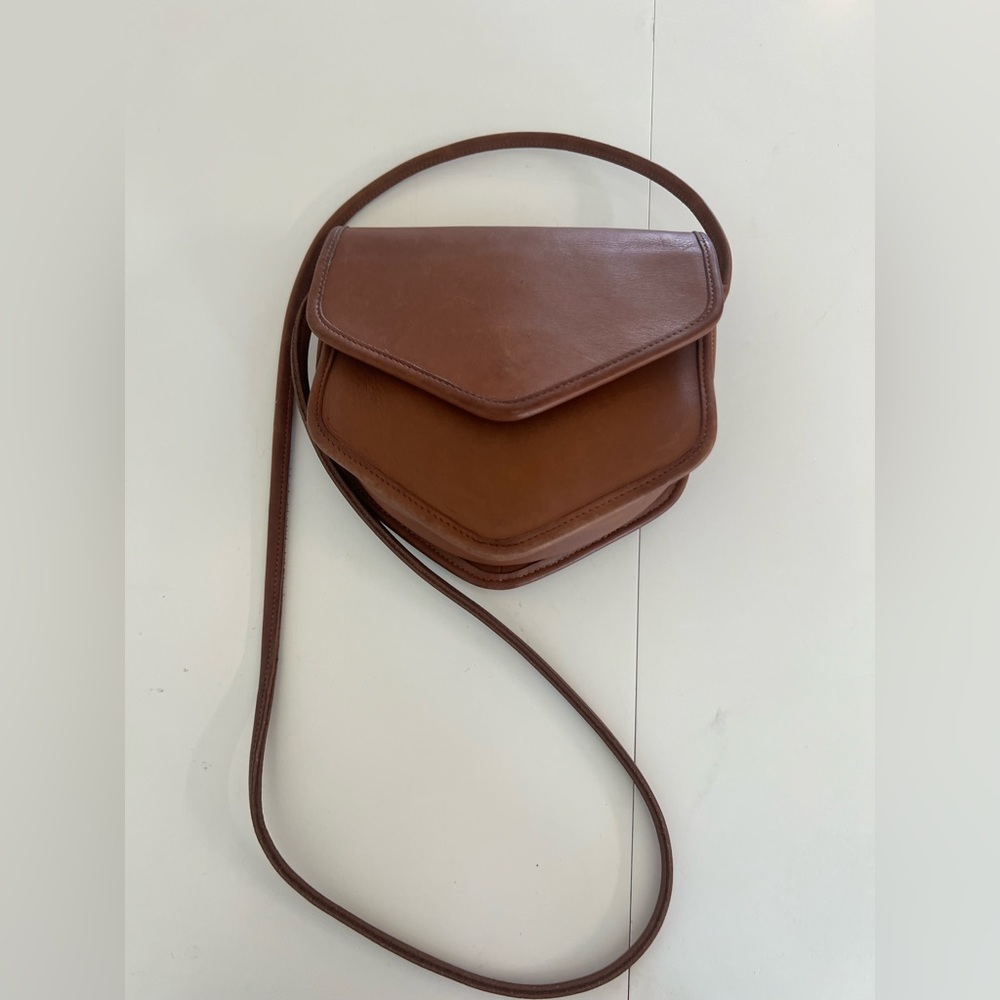 Coach Vintage Megan Tan Leather Flap Front Geometric Crossbody Bag
